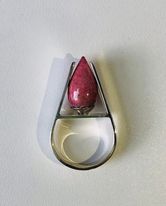 Sterling silver ring with rhodonite pointed cabochon